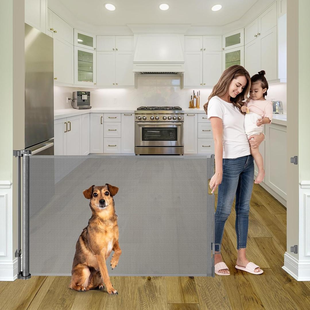 55 Inch Retractable Baby Gate for Stairs Retractable Dog Gates for Doorways Outdoor Baby Gates for Decks Indoor Dog Gates for The House Extra Wide Pet Gate Stair Gates for Kids or Pets Deck Gate Gray