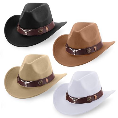 Panitay 3 Pcs Classic Western Cowboy Hat for Men Felt Wide Brim Hats Women Belt Buckle Panama for Adults Kids Party, 3 Colors(Black, White, Khaki, Dark Khaki) Panitay 3 Pcs Classic Western Cowboy Hat for Men Felt Wide Brim Hats Women Belt Buckle Panama for Adults Kids Party, 3 Colors(Black, White, Khaki, Dark Khaki)