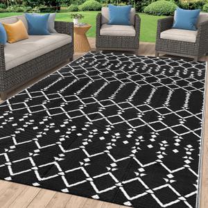 Smiry Outdoor Rug 8x10 ft, Waterproof Reversible Plastic Straw Rugs, Boho Outdoor Area Rug, Outside Floor Mat for Patio, Backyard, Deck, Picnic, Beach, Camping, Blue
