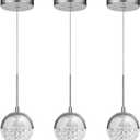 Pendant Lights Kitchen Island Chrome, Height Adjustable Modern LED Pendant Lighting, Crystal Globe Chandelier for Dining Room, 8W, 3000K/4000K/5000K Selectable, Dimmable, ETL 3-Pack