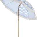 6.5FT Boho Patio Umberlla with Fringe,UPF50+ Outdoor Umbrella with Fiberglass Ribs and Push Button Tilt,Tassels Umbrella for Beach,Terrace,Picnic