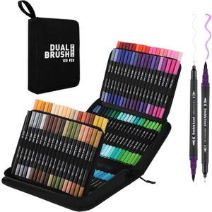120 Markers for Adult Coloring Books, Dual Tip Art Markers with Fine Tip (0.4mm) and Soft Brush Tip (1-2mm), Perfect for Coloring, Sketching, Drawing, Calligraphy