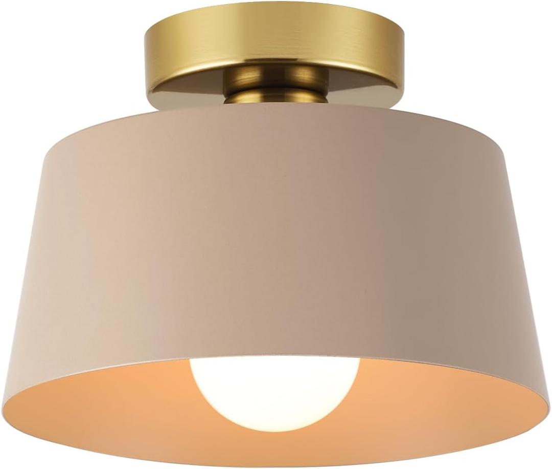 Ceiling Light Fixture, Hallway Ceiling Light with Gold Plate and Matte Black Shade, Modern Simple Style Porch Light Fixtures Semi Flush Mount (Brown)