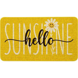 Spring Summer Front Door Mat Outdoor Non-Slip Yellow Hello Sunshine Doormat Outdoor Rug Summer Door Mats for Porch Outside Entrance Decor 17"x30"