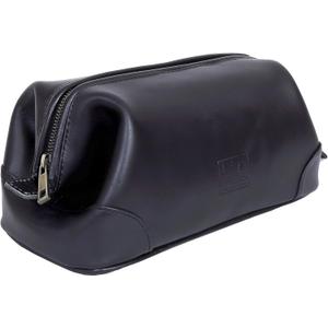 HLC Leather Toiletry Bag for Men Best Gift Premium Genuine Dop Kit Shaving Kit Organizer Travel Kit Pouch Bag 10 inch Size (Black)