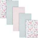 Gerber Girls Newborn Infant Baby Toddler Nursery 100% Cotton Flannel Receiving Swaddle Blanket, Butterfly White, Pack of 5