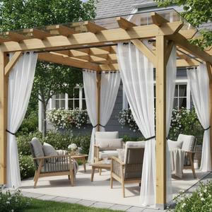 HolidayIdeas White Outdoor Sheer Curtains for Patio Waterproof 4 Panels-Linen Semi Voile Indoor Sheer Curtains, Light Filtering Privacy Drapes for Living Room, Gazebo, Porch, Balcony, Pool 54"x84"