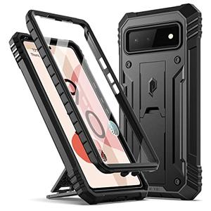 Poetic Revolution Case Compatible with Pixel 6 5G, Full Body Rugged Shockproof Protective Cover Case with Kickstand, Built-in Screen Protector Work with Fingerprint ID, Black