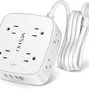 6 Ft Surge Protector Power Strip - 8 Widely Outlets with 4 USB Ports, 3 Side Outlet Extender with 6 Feet Extension Cord, Flat Plug, Wall Mount, Desk USB Charging Station, ETL,White
