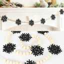 2 x DAZONGE Christmas Decorations, Felt Snowflake Garland and Wood Beads for Farmhouse Christmas Banner Decor, Wall, Shelf, and Holiday Decorations (Black)