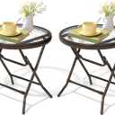 2 Pieces Outdoor Side Table - Small Patio End Table All Weather, Patio Furniture Sets and Outside Furniture for Pool, Balcony, Deck, Porch, Brown