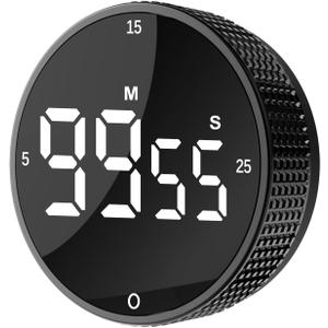 Upgrade Digital Kitchen Timer - Magnetic Countdown Countup Visual Pomodoro Timer with Large LED Display, 3-Preset Times (5, 15, 25), 3 Volume Levels, Ideal for Cooking, Baking and Fitness (1, Black)