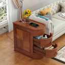 Narrow End Table with Charging Station, Vintage Slim Sofa Side Table & Nightstand with 2 Drawers, Compact Wood Storage for Living Room Bedroom Small Spaces, Fully Assembled, Brown