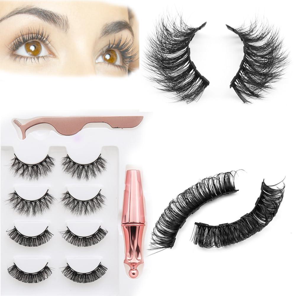 Magnetic Eyelashes Extensions 4Pairs 2Styles Extension Eyelashes Kit, Eyelashes Magnetic Eyelashes With Eyeliner and Tweezer, Natural Look Reusable Magnetic Eyelashes Extensions