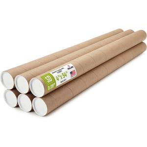 4" x 54" Reinforced Kraft Paper Mailing Tube, Pack of 6 Tube with 12 Caps – Secure USPS Approved – Cardboard Poster Mailer for Shipping and Storing of Prints, Artwork, Posters, or Documents