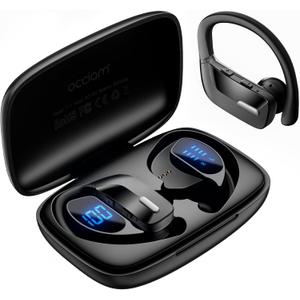 Occiam Sport Wireless Earbuds Bluetooth Headphones 80hrs Playtime Deep Bass Ear Buds with Earhook Noise Cancelling Mic Waterproof Earphones for Workout Running Black