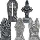JOYIN 17" Halloween Decorations Outdoor Tombstones, 5 Pack Halloween Graveyard Foam Headstones Decor with 12 Metal Stakes for Prop Cemetery Yard Lawn Decorations, Party Supplies (Gray)