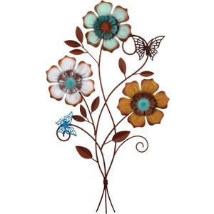 Moxweyeni Tricolor Flower Wall Decor Vintage Metal Wall Art Decor Rustic Hanging Flowers Decorative Metal Floral Art for Home Living Room Bathroom Indoor Outdoor, 15 x 9.1 Inch(1 Piece)