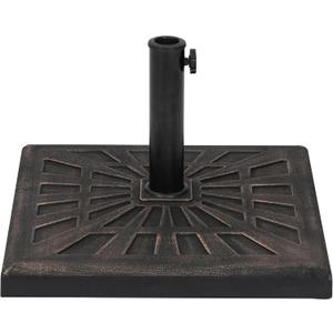 Island Umbrella 42-lb Weather-Resistant Poly Resin Square Umbrella Base – Heavy Duty Umbrella Base w/Anchoring Knob & Metal Powder-Coated Stem for Under Table Use – Patio Umbrella Stand, Bronze