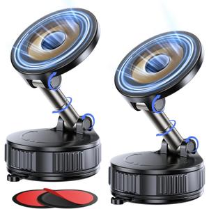 Vacuum Magnetic Phone Holder for Car360 Adjustable Suction Cup Phone Mount for Magsafe, Foldable Reinforced 98LBS Ultra Vacuum Magnetic Phone Stand for All Smartphones & All Car Models (2 Pack)