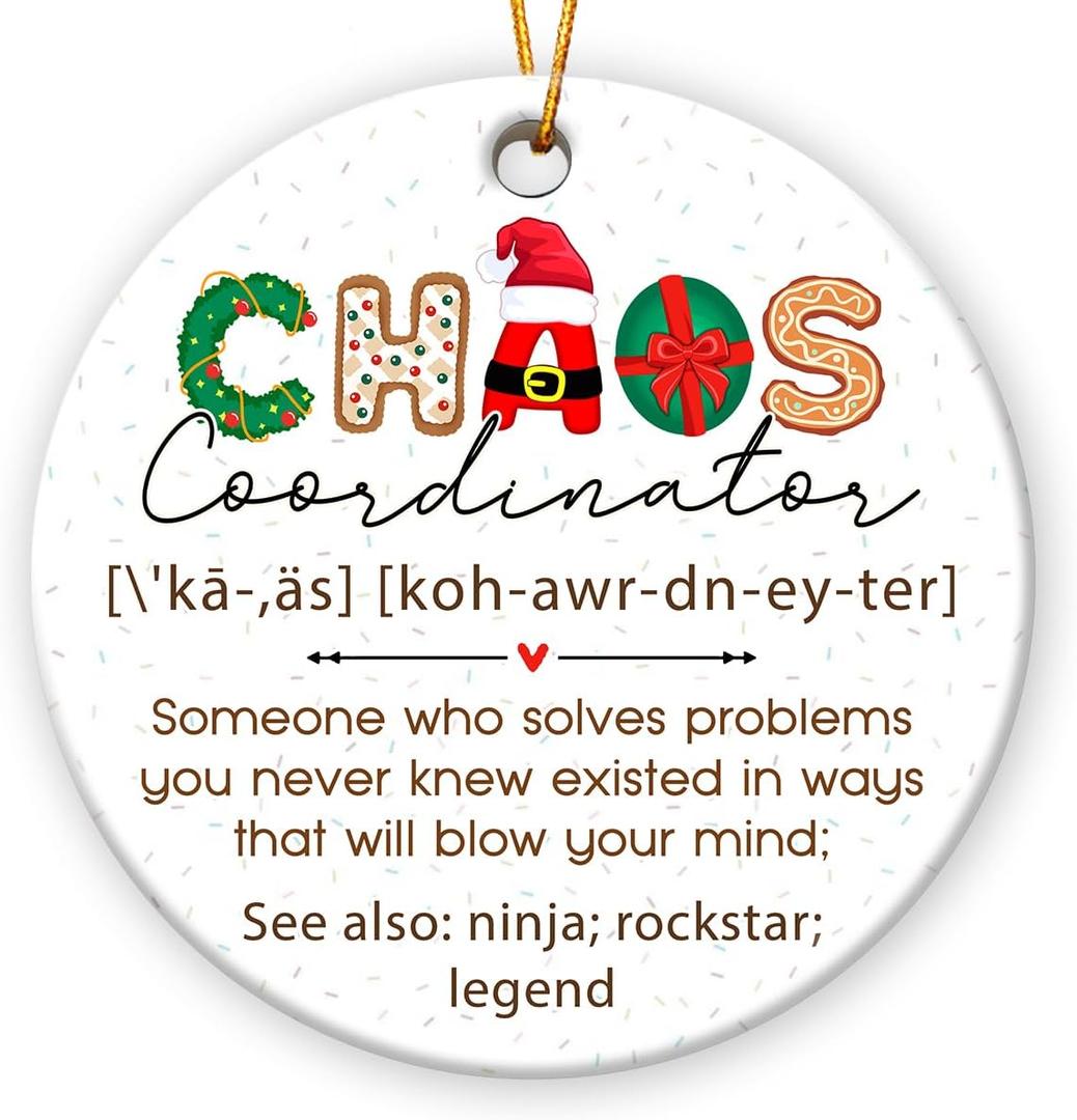Chaos Coordinator Christmas Ornament 2025, Thank You Gifts for Coworkers, Funny Coworker Gift for Women, Ceramic Ornaments Appreciation Gifts for Boss, Employee, Teacher, Nurse, Mom