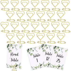 Spakon 52 Pcs Wedding Table Numbers 1-25 and 1 Head Card with 26 Gold Heart Table Number Holders for Wedding Birthday Baby Shower Party Reception