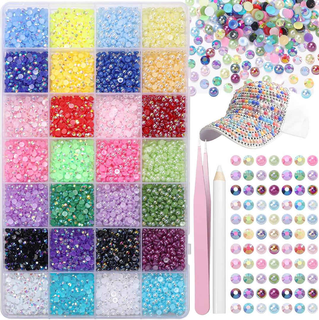 13000 Pcs 28 Color Flatback Pearls Resin Rhinestones for Crafting, 4mm Resin Jelly Rhinestones, Half Pearls Bedazzling Gems for Nail DIY Crafts Mugs Bottles Tumblers Pencil Clothes Decor
