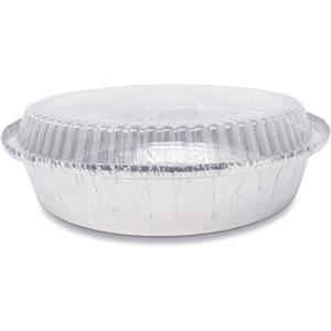 (100 Pack) Premium 7-Inch Round Foil Pans with Plastic Dome Lids l Heavy Duty l Disposable Aluminum Tin for Roasting, Baking, or Cooking