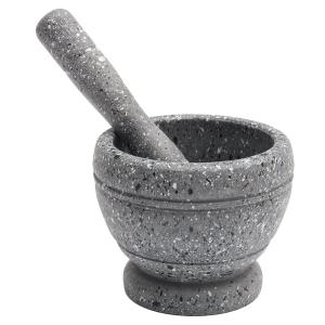 Resin Mortar and Pestle Set - Lightweight Granite Look Spice Grinder & Herb Crusher - 4.3 Inch Small Manual Mixing Bowl for Garlic, Pills, Ginger, Pastes - Easy to Clean & Durable Kitchen Tool