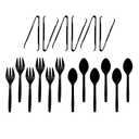 Party Essentials Plastic Serving Utensils for Party Buffet Kit, Black, Spoons/Forks/Tongs, 18-Piece