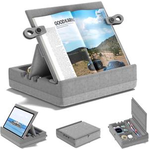 KDD Book Stand for Reading with Storage, Multi-Angle Adjustable Tablet Pillow Holder for Lap, Bed, Desk and Couch, Foldable iPad Holder with Organizer for Book,Tablet, Laptops, E-Reader (4.7"-15")