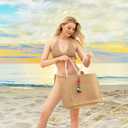 Trifabricy Beach Bag, Large Beach Bag for Women, Woven Straw Beach Tote Bag Waterproof, Weaving Swim Gym Shopping Travel Bag (Beige)