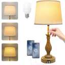 Farmhouse Table Lamp Touch Control 3-Way Dimmable Table Lamp, Modern Nightstand Lamp with 2 USB Port Bedside Desk Lamp with Fabric Shade for Living Room Bedroom Hotel (Pack 1-Beige Shade)