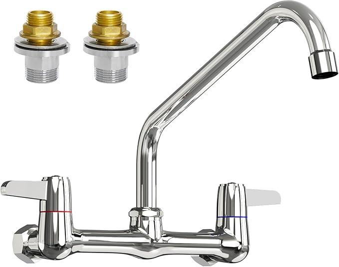 Wall Mount Faucet for Kitchen Sink: BESTJEEF 8 inch Center Commercial Faucet with 10" Swivel Spout  Ideal for Industrial Restaurant 3 Compartment Sinks