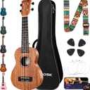 AODSK Soprano Ukulele for Beginner 21 Inch Ukelele with Gig Bag Strap Nylon String 4 Picks Holiday Gift (Natural)