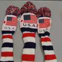 Craftsman Golf US Flag Knit Pom Pom White Blue Red Driver,Fairway Wood, Hybrid Head Cover Headcover for Callaway Mizuno Cobra Taylormade