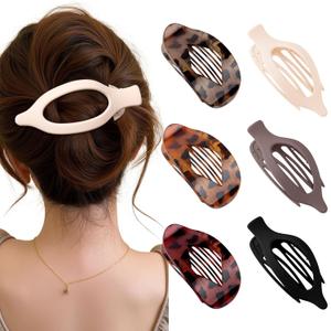 Lourny Flat Hair Clips for Women, French Flat Claw Clips & Duckbill Hair Clips for Thin Hair Lightweight Non-Slip Large Claw Clips for Women 6PCS (Matte Brown Leopard Print)