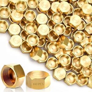 100 Pack Brass Compression Cap, Stop Value Caps, Drain Pipe Fittings for Hose Connector Nozzle Joints Outdoor Garden Water Air Line