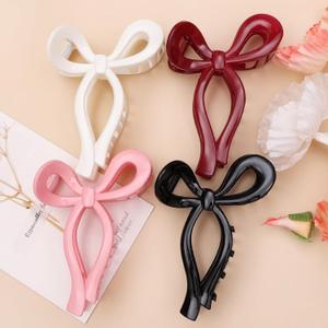 4 Pcs Bow Hair Clips Elegant Hair Claw Butterfly Hair Accessories for Girls Nonslip Butterfly Clips Hair Styling Accessories for Women (4 Pcs-Glossy Style(Black,Pink,Burgundy,White))