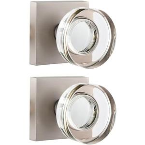 naubea 2 Pack Dummy Door Knob Glass Door Knobs Interior Satin Nickel Door Knobs for Closet and Hallway, Square Crystal Dummy Door Handle Brushed Nickel