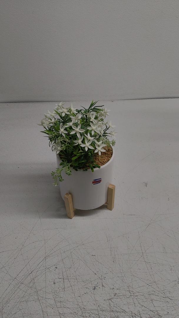 Potted Green Artificial Succulent with Wooden Stand