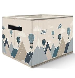 Nogrit Sky Adventure Storage Bins Box, Toybox for Boys, Blue Aircraft Hot Air Balloon Foldable Baskets Organizer Container with Handles for Kids Boys Bedroom Bathroom Clothes Toys Books