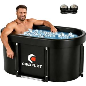 133 Gal XL Oval Ice Bath Tub for Adults, Portable Foldable Cold Plunge Tub with Cover & Ice Massage Balls, 6-Layer Insulated, Indoor Outdoor Recovery