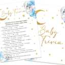 Baby Trivia Game Cards, Moon and Stars Baby Shower Games Card, Over The Moon Gender Reveal Games Set, 25 Twinkle Star Game Cards & 1 Answer Key for Baby Shower Party, 02