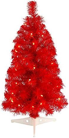 Nearly Natural 2ft. Red Artificial Christmas Tree with 35 LED Lights and 72 Bendable Branches