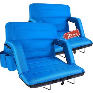 yeyeeyyee Stadium Seats with Back Support 2 Pack Wide, Exclusive Bleacher Chairs with Back and Cushion Folding Stadium Chairs, 6 Reclining Positions Waterproof Bleacher Seats (Wide|22.5" Blue)