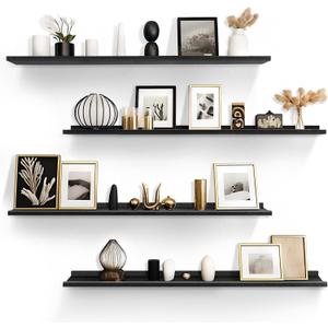 LaVie Home 47.2-Inch Black Floating Shelves for Wall Storage Set of 4 - Modern Minimalist Picture Ledge Shelf Wall Decor for Kitchen, Bedroom, Bathroom, and Living Room, Large Floating Shelves LaVie Home 47.2-Inch Black Floating Shelves for Wall Storage Set of 4 - Modern Minimalist Picture Ledge Shelf Wall Decor for Kitchen, Bedroom, Bathroom, and Living Room, Large Floating Shelves