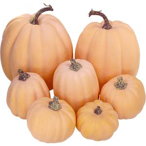 Winlyn 7 Pcs Assorted Sizes Artificial Fall Pumpkins Faux Orange Decorative Foam Pumpkins for Gifts Fall Baby Shower Wedding Thanksgiving Halloween Table Centerpiece Mantel Decor