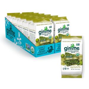 gimMe Organic Roasted Seaweed Sheets - Extra Virgin Olive Oil - 12 Sharing Packs - Keto, Vegan, Gluten Free - Great Source of Iodine and Omega 3’s - Healthy On-The-Go Snack for Kids & Adults, Best By:  Mar 18 2025