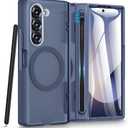 Caka for Samsung Galaxy Z Fold 6 Case [Thinner S Pen Holder Slot] [Magnetic Charging] [Hinge Protection] [Built-in Screen Protector] Translucent Hard Shockproof Magnet Phone Cover for Fold6 - Blue